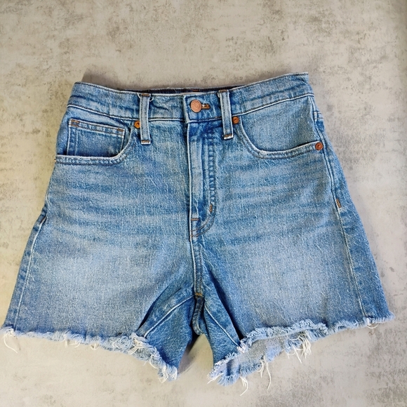 Madewell Pants - Madewell High Rise Denim Shorts Blue Distressed Hem Medium Wash Size 25